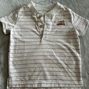 Carter's Cream and Red Striped Tee with Car Design